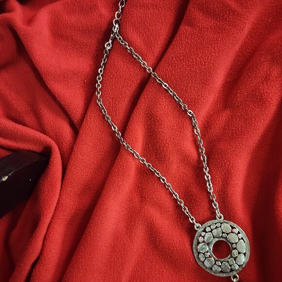 Chico's Vintage Silver Tone Abstract Stone Circle Duo 16.25" Pendant Necklace - Picture 11 of 16